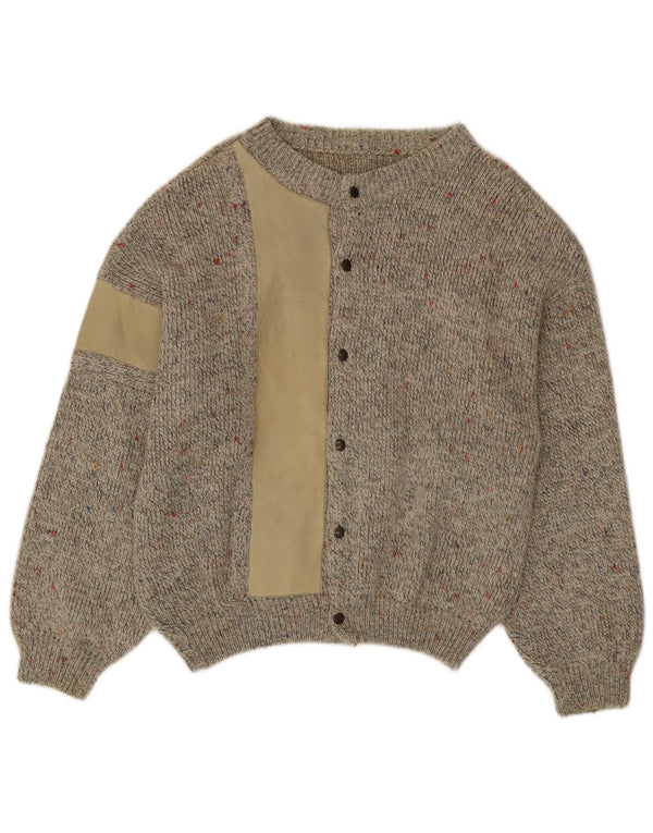 Vintage hombres Cardigan suéter medio beige moteado lana de alpaca