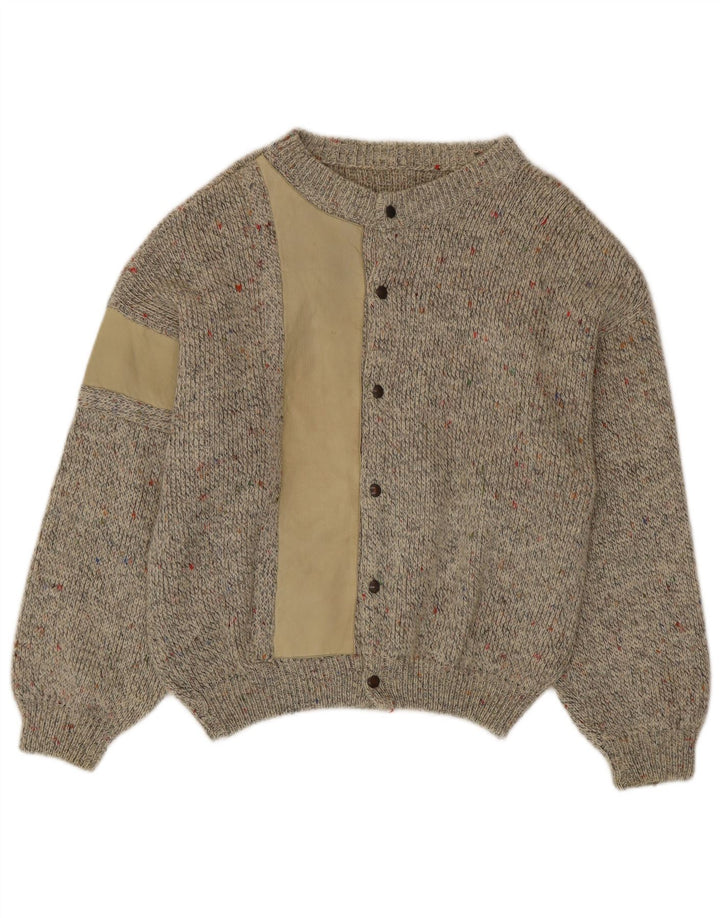 Vintage hombres Cardigan suéter medio beige moteado lana de alpaca