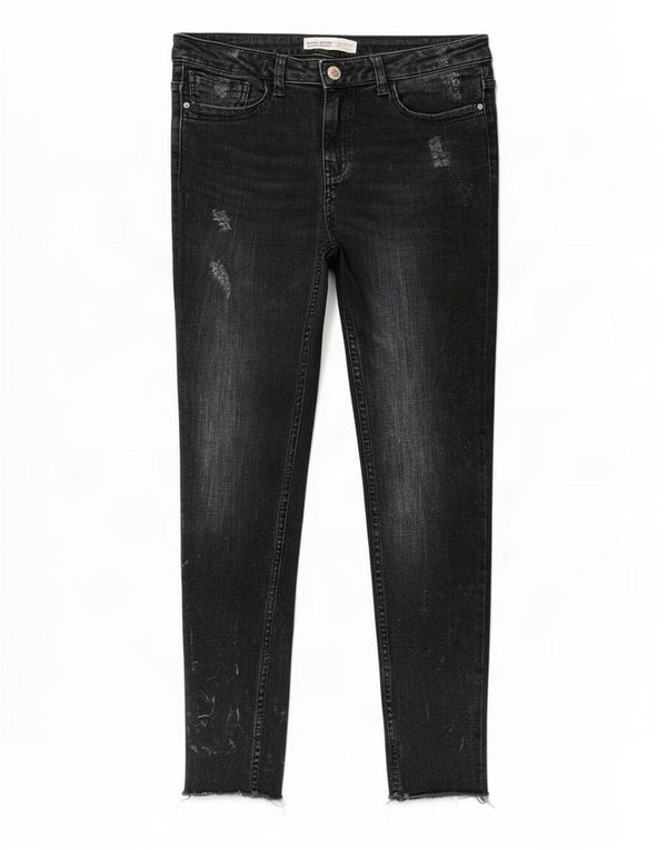 Zara Vaqueros pitillo desgastados para mujer EU 36 XS W26 L27 Negro