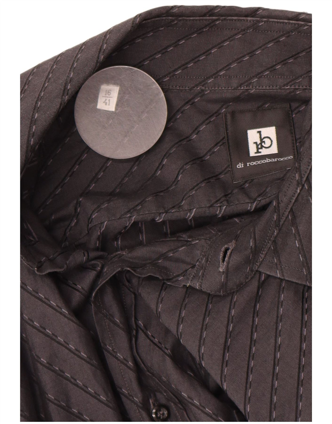 ROCCOBAROCCO Camisa para hombre Talla 16 41 Algodón rayado negro grande