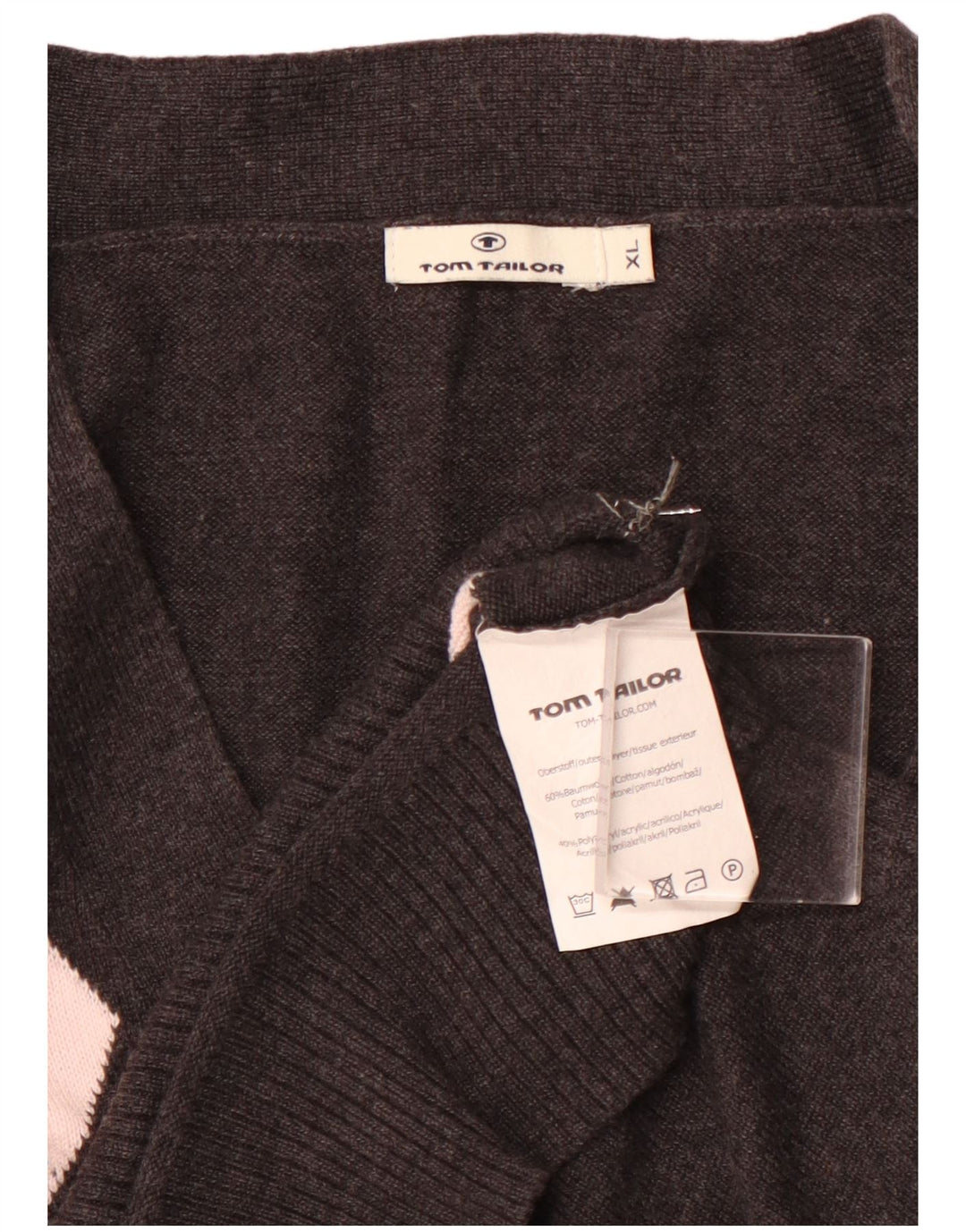 TOM TAILOR Suéter tipo cárdigan corto para mujer UK 40 XL Negro Argyle/Diamante