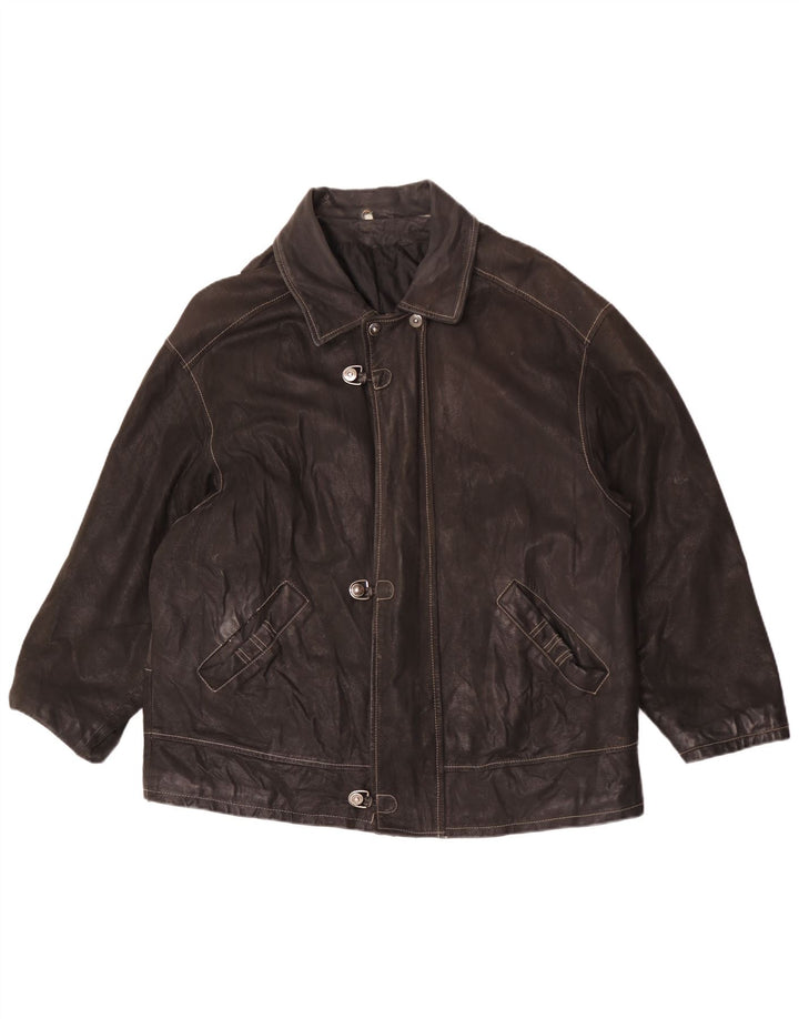 Vintage chaqueta de cuero para hombre Reino Unido 44 2XL cuero negro