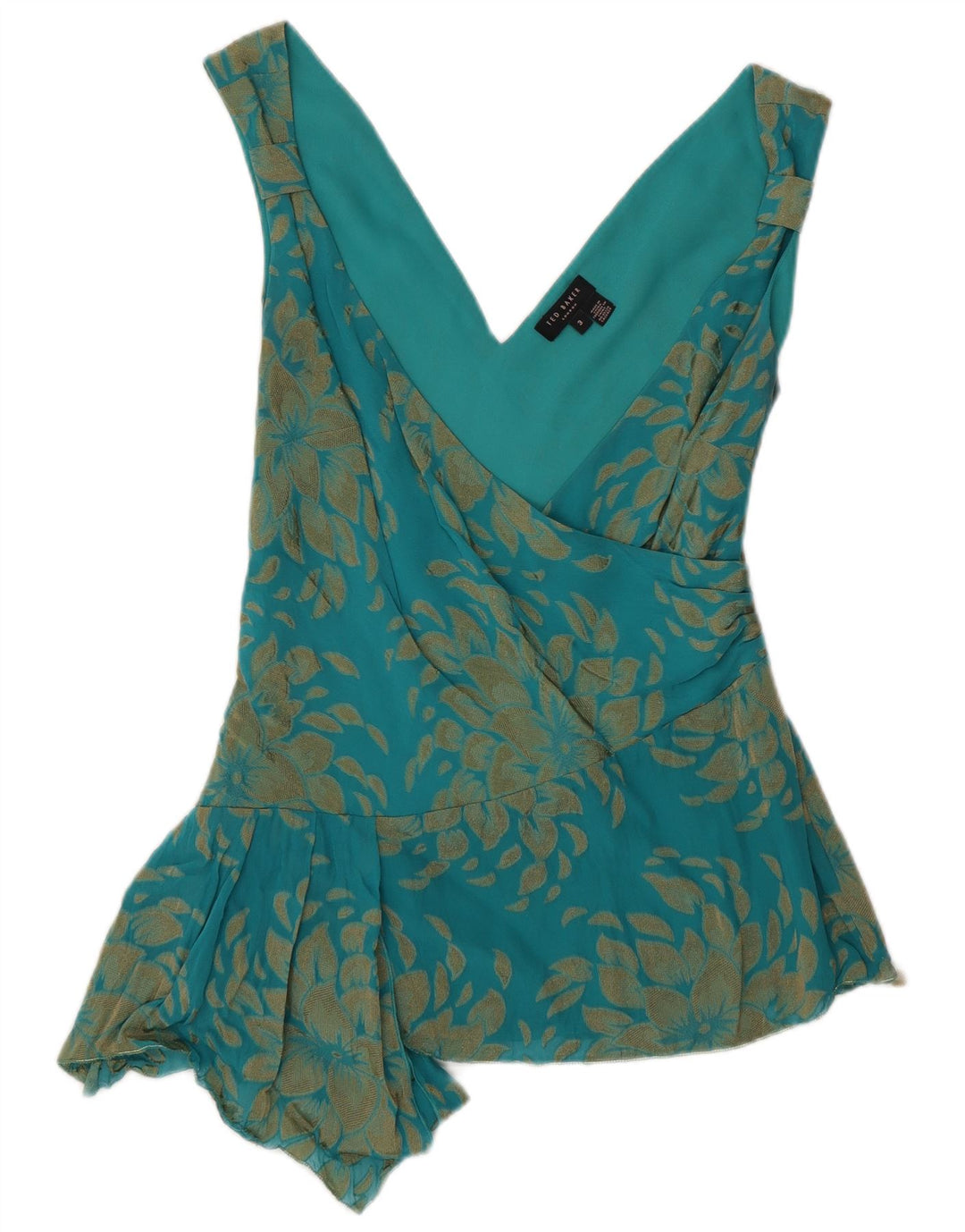 Ted Baker Blusa asimétrica para mujer talla 3 medio verde floral