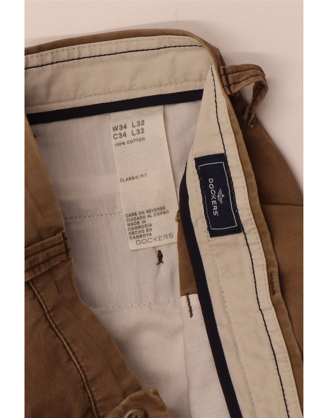 DOCKERS Pantalón chino recto de corte clásico para hombre W34 L32 Algodón beige