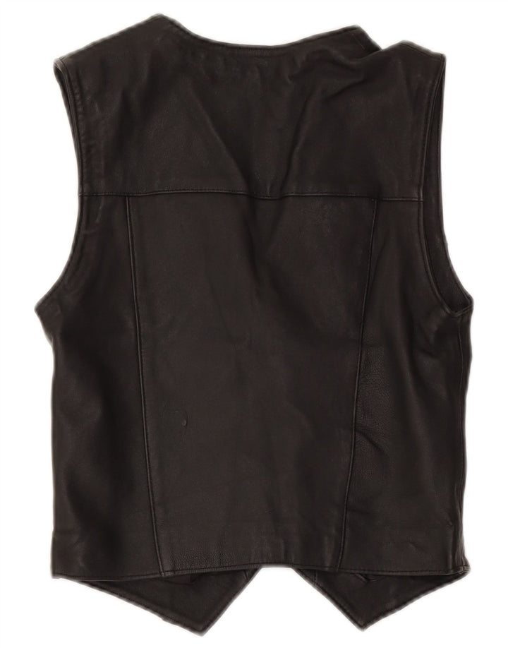 Vintage mujer cuero chaleco Reino Unido 12 medio negro