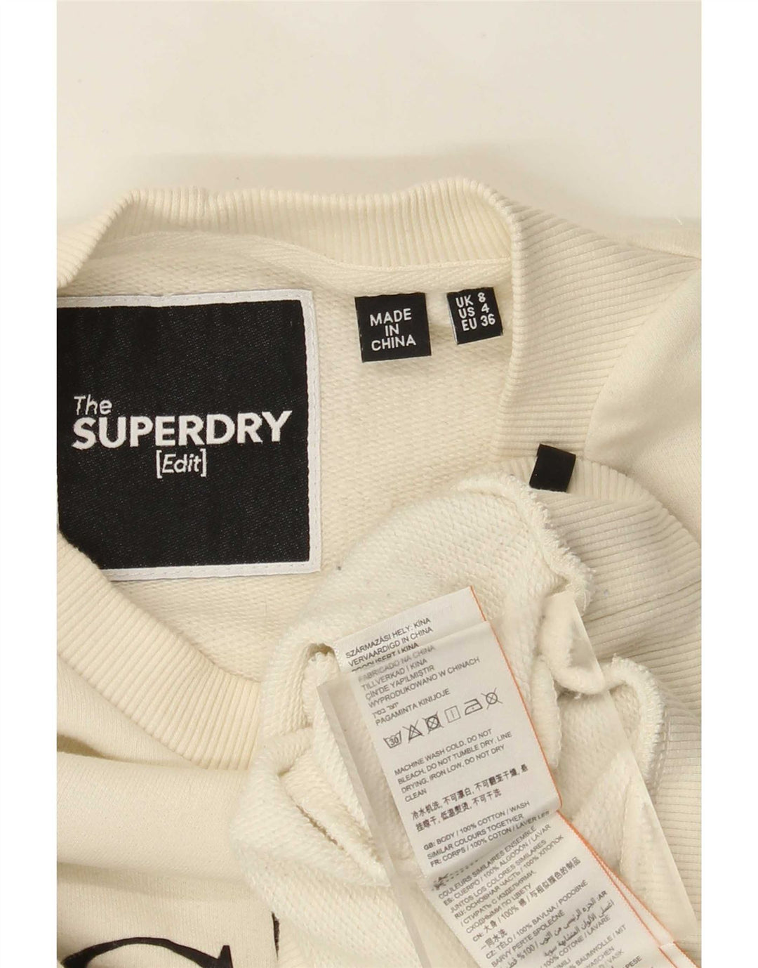 Superdry Mujer Oversize Crop Sudadera Jumper UK 8 Small Off White
