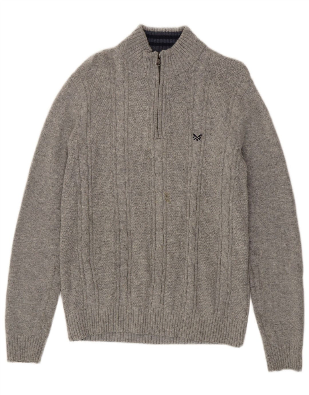 Crew Clothing Suéter tipo jersey con cuello y cremallera para hombre, lana de cordero gris grande