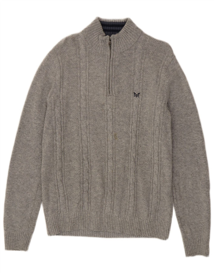Crew Clothing Suéter tipo jersey con cuello y cremallera para hombre, lana de cordero gris grande