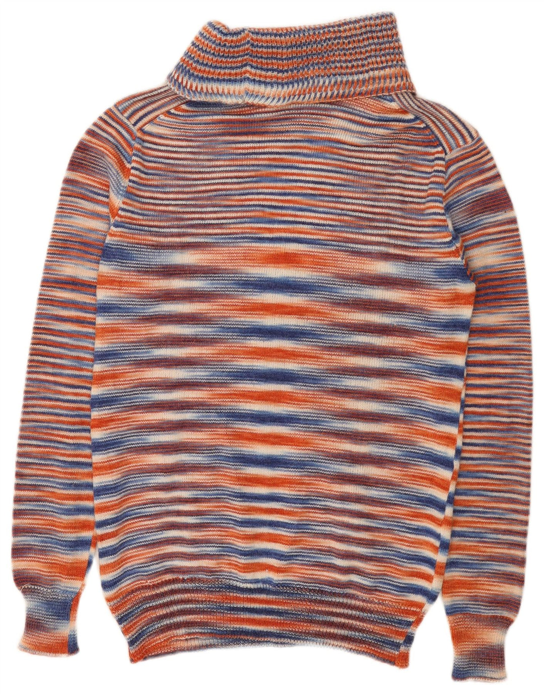 VINTAGE Mujer Roll Neck Jumper Suéter Reino Unido 10 Pequeño Multicolor Rayas