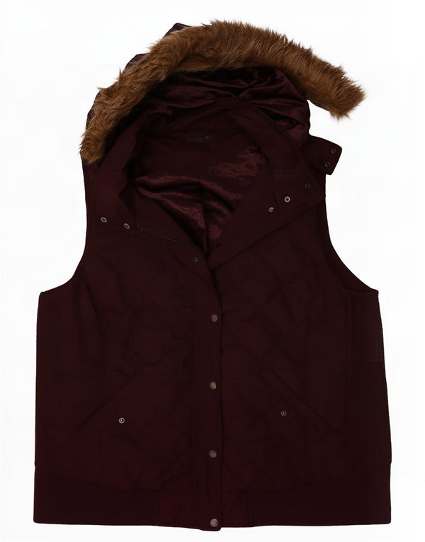 Marks & Spencer Chaleco acolchado con capucha para mujer UK 22 3XL Poliéster burdeos