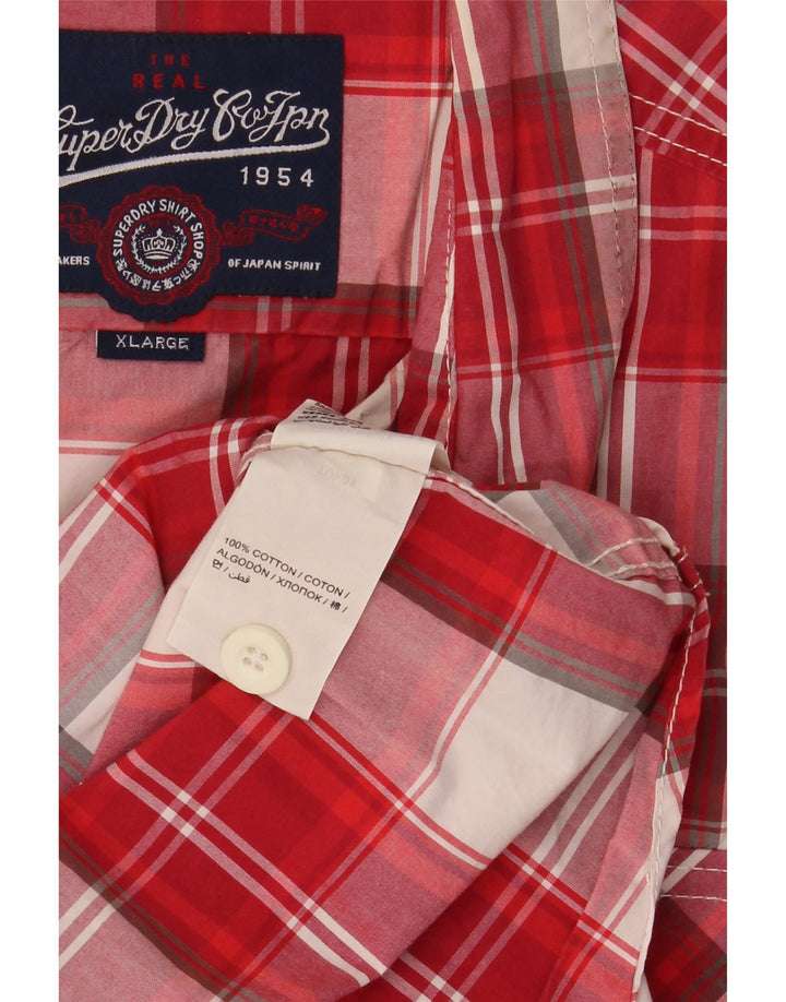 SUPERDRY Camisa Manga Corta Hombre XL Algodón Cuadros Rojos