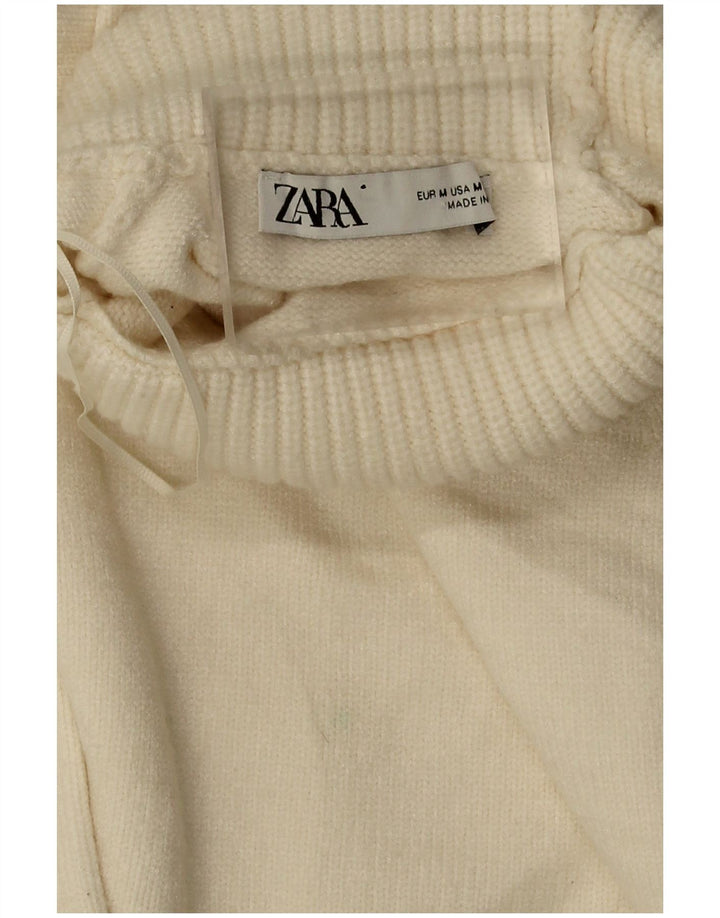 Zara Mujer Crop Oversize Roll Neck Jumper Sweater UK 14 Medium Off White