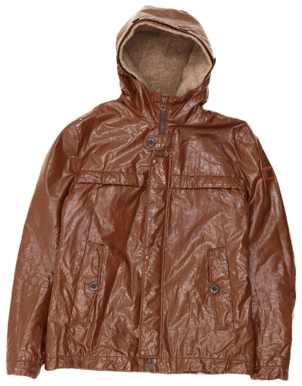 Hugo Boss Chaqueta de piel sintética con capucha para hombre EU 52 XL Lino marrón