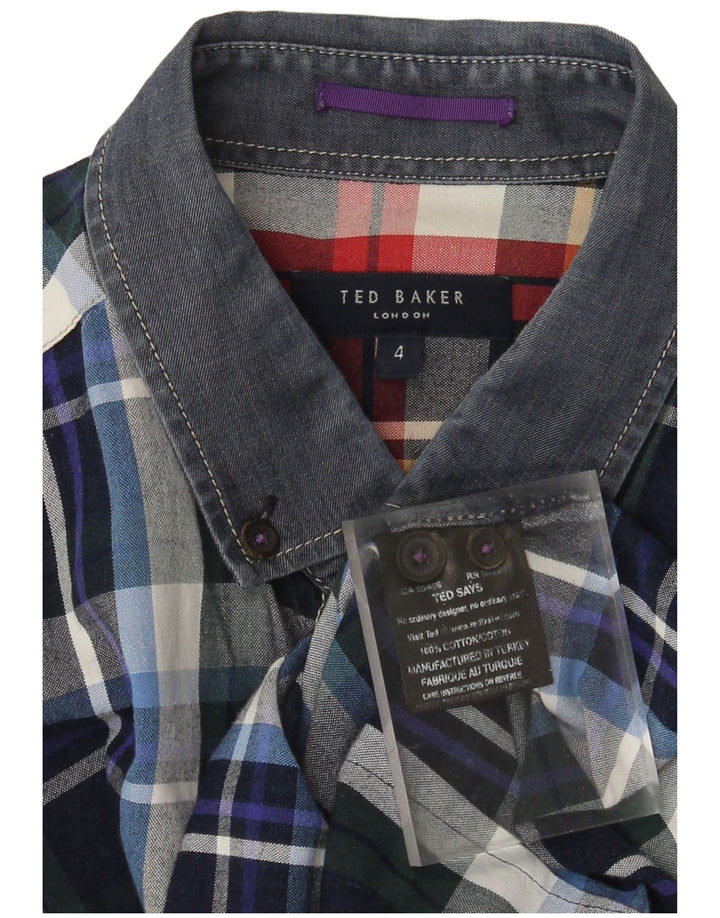 Ted Baker Camisa para hombre Talla 4 Grande Azul marino Cuadros Algodón