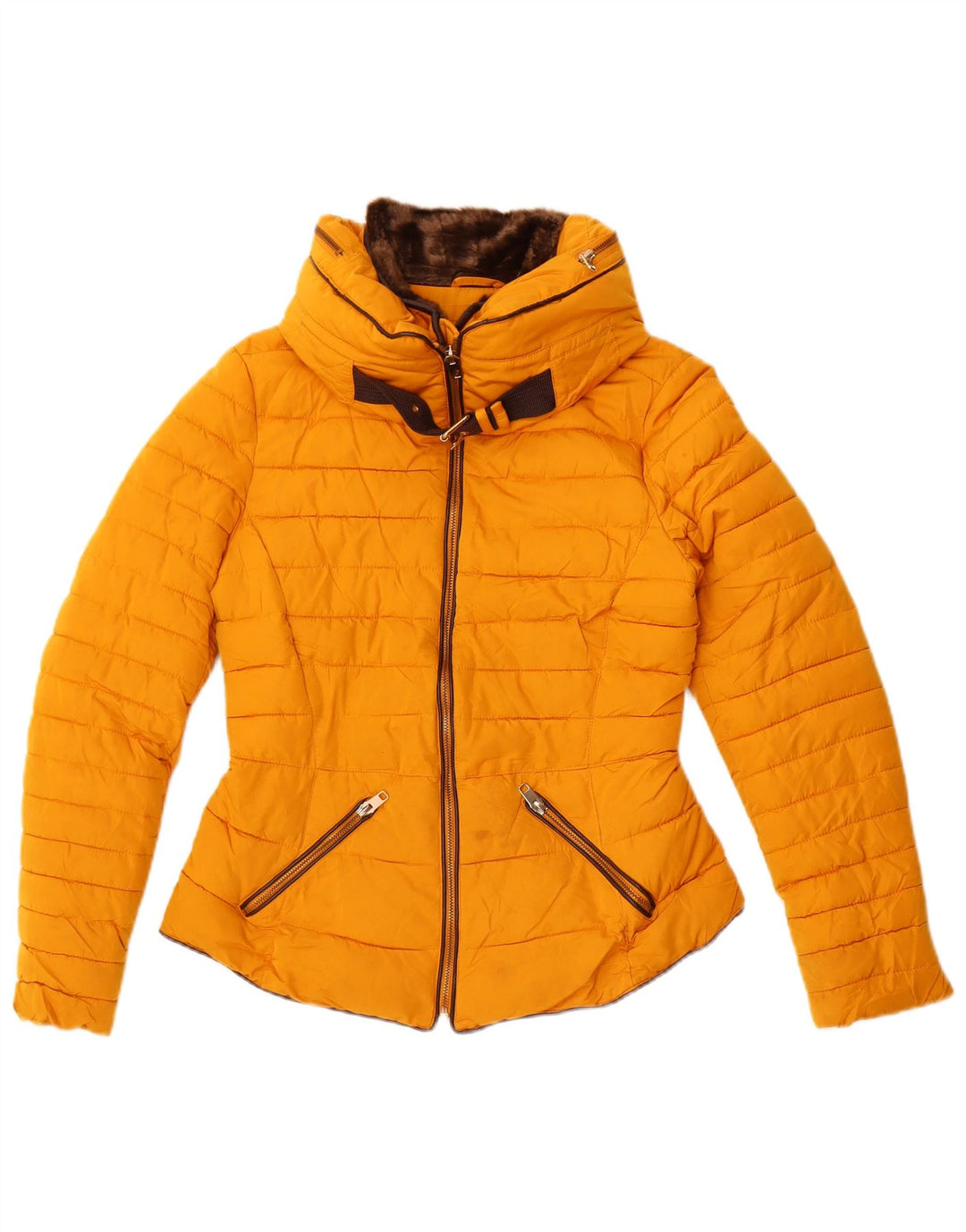 Zara Mujer Crop Chaqueta Acolchada UK 10 Small Amarillo