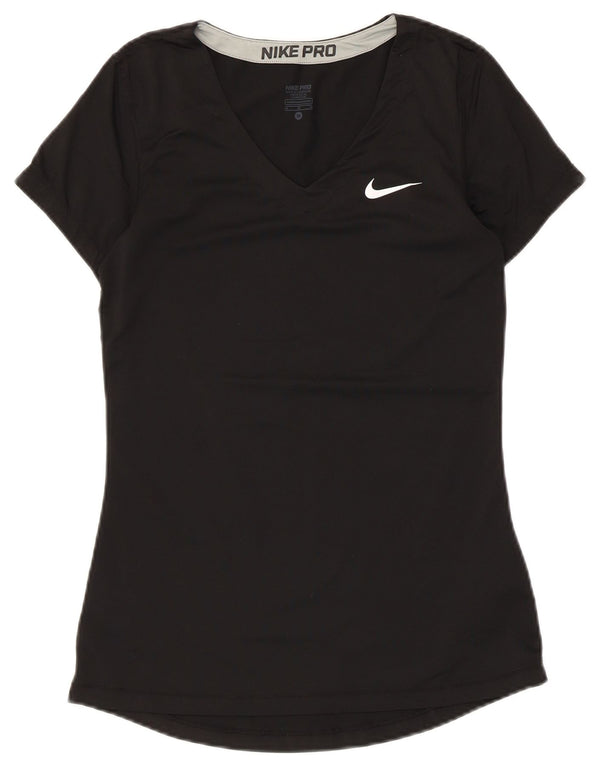 Nike Mujer Dri Fit Camiseta Top UK 12 Mediano Negro Poliéster