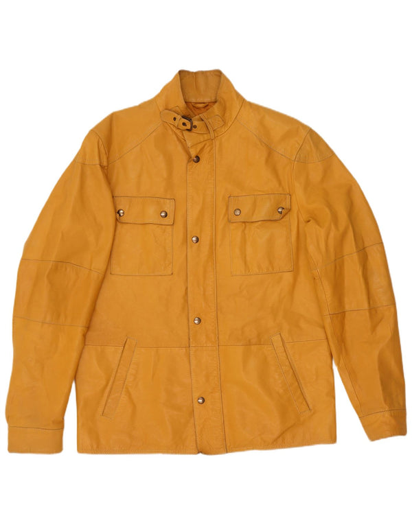 Conbipel Chaqueta utilitaria de cuero para hombre IT 48 Amarillo mediano