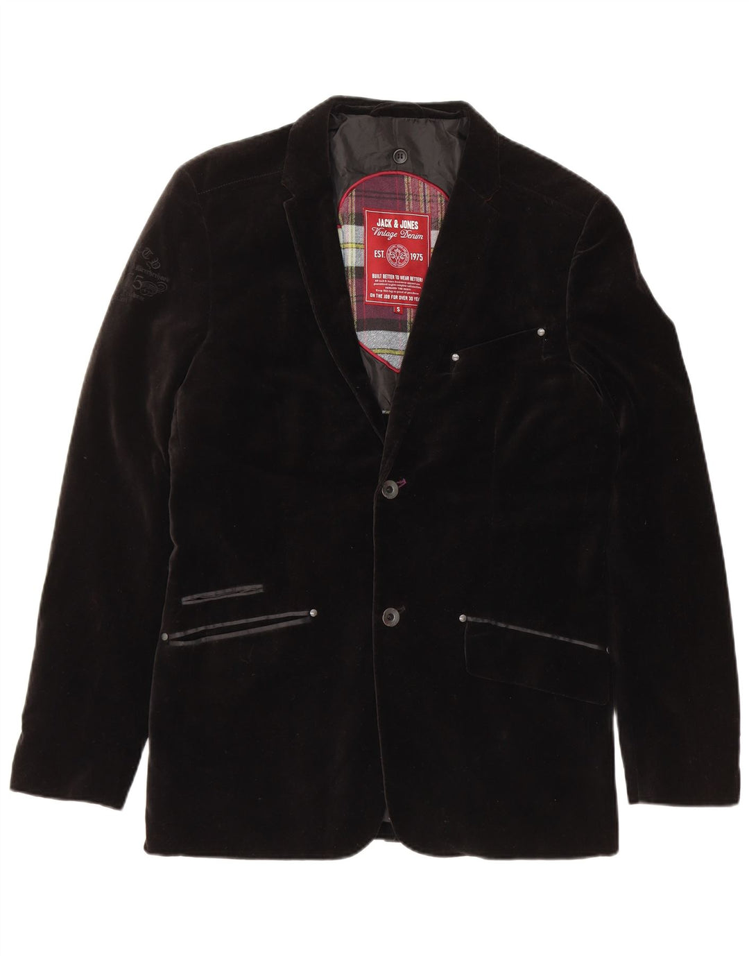 JACK & JONES Chaqueta tipo blazer de terciopelo con 2 botones para hombre UK 36 Small Black Cotton