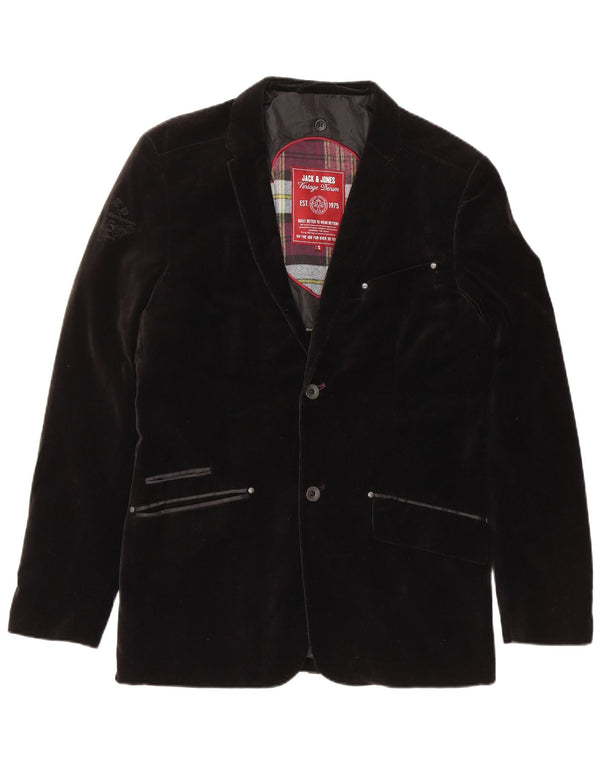 JACK & JONES Chaqueta tipo blazer de terciopelo con 2 botones para hombre UK 36 Small Black Cotton