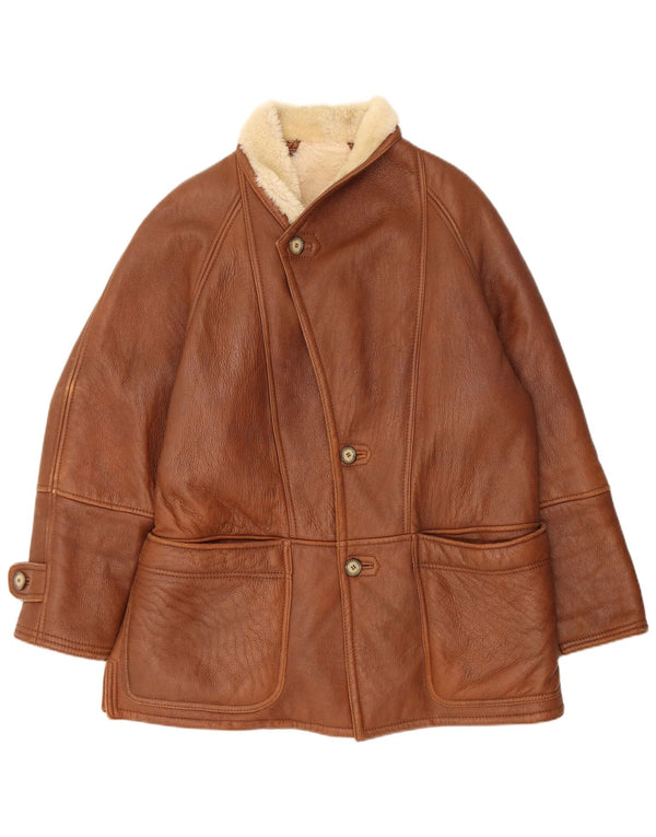 Chaqueta de piel de oveja vintage para hombre IT 52 XL Marrón Shearling