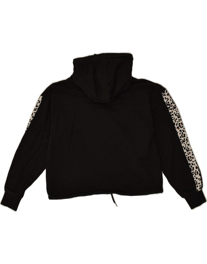 PUMA Womens Crop Hoodie Jumper UK 12 Medium Black Cotton | Vintage Puma | Thrift | Second-Hand Puma | Used Clothing | Messina Hembry 