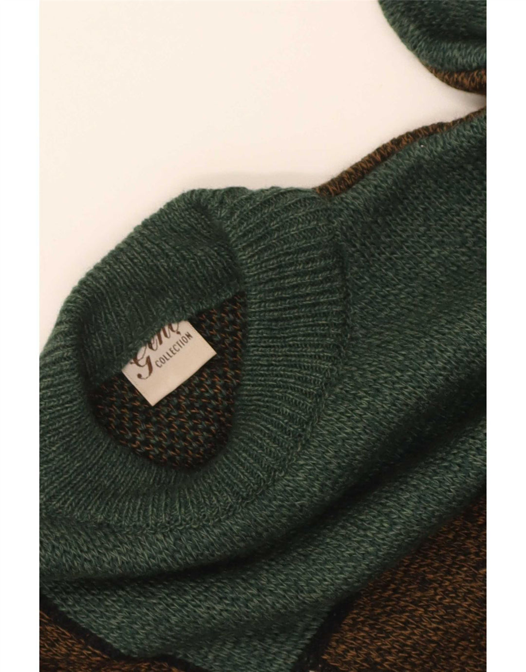 Vintage hombres tortuga cuello jersey suéter medio verde colorblock