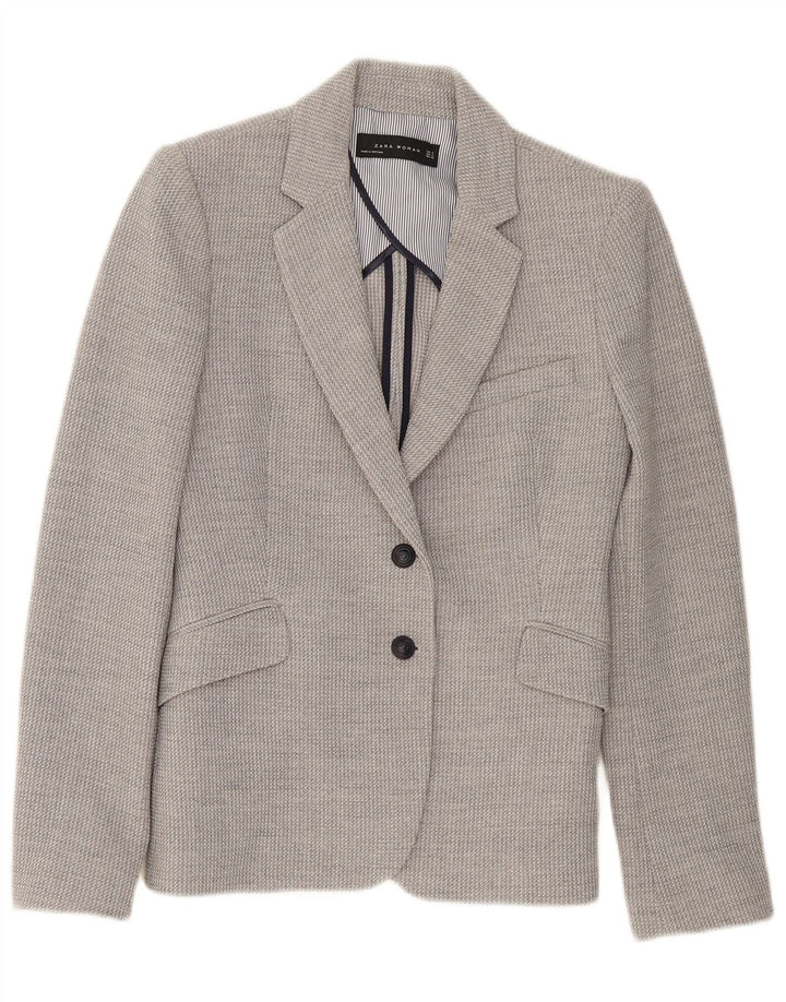 Zara Chaqueta Blazer De 2 Botones para Mujer UK 10 Small Gris Viscosa