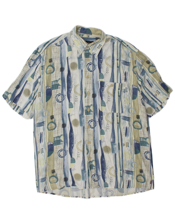 VINTAGE Hombres Longline Patrón Abstracto Camisa Tamaño 41 Azul Grande