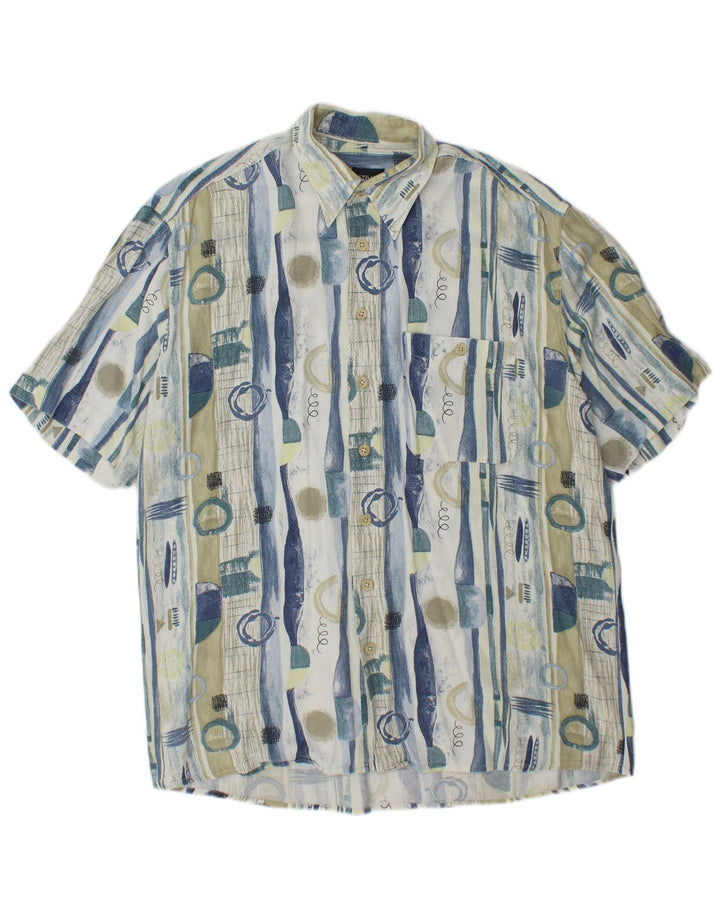 VINTAGE Hombres Longline Patrón Abstracto Camisa Tamaño 41 Azul Grande