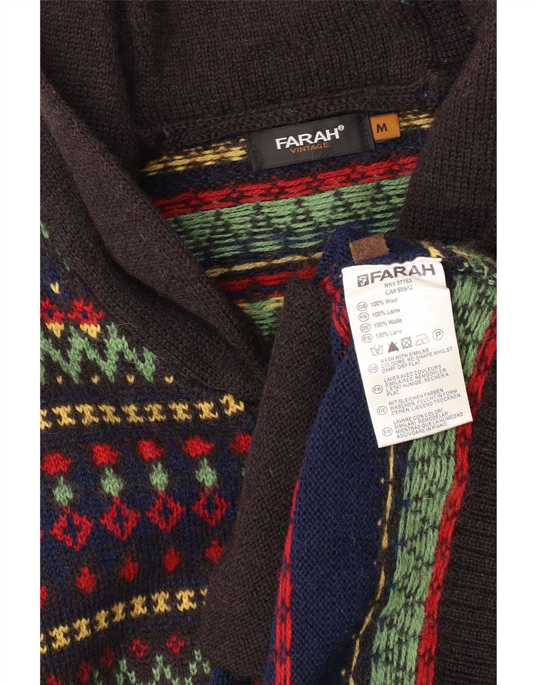 Farah Hombre Cárdigan Con Cremallera Completa Suéter De Lana Fair Isle Azul Medio