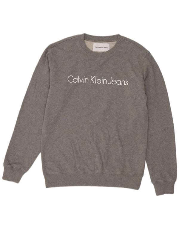 Calvin Klein Jeans Hombre Sudadera Gráfica Jumper Algodón Gris Medio