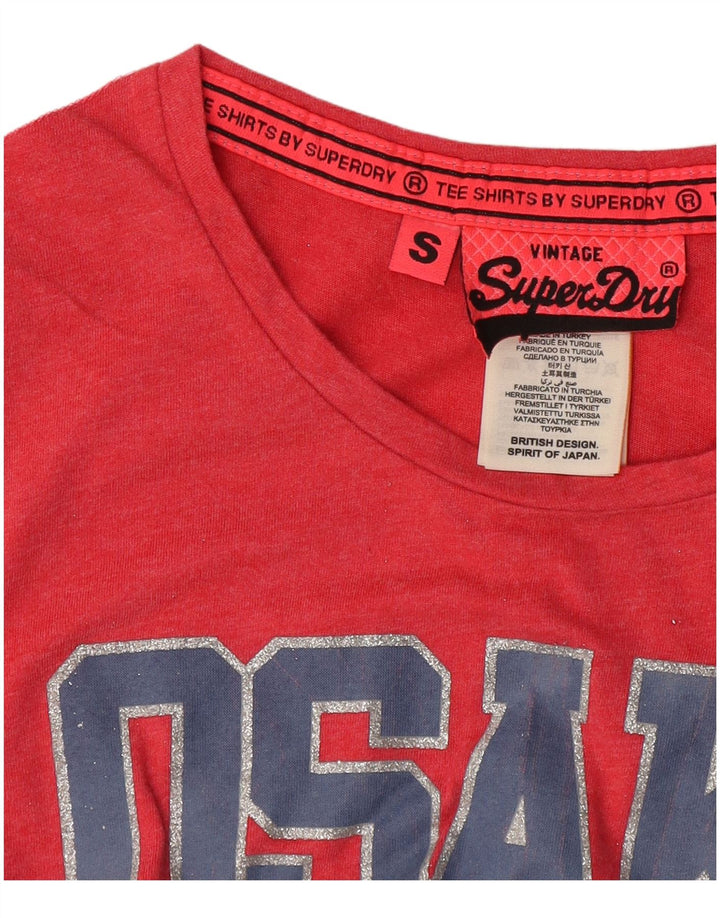 Superdry Camiseta gráfica Osaka para mujer Top UK 10 Small Pink Cotton