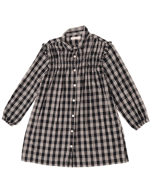Zara Vestido Camisero Manga Larga Niña 11-12 Años Algodón Cuadros Negro
