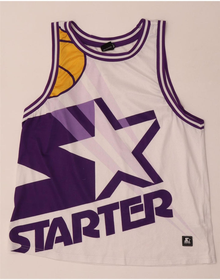 Starter Camiseta Sin Mangas Con Estampado De Hombre Grande Blanco Colorblock Poliéster