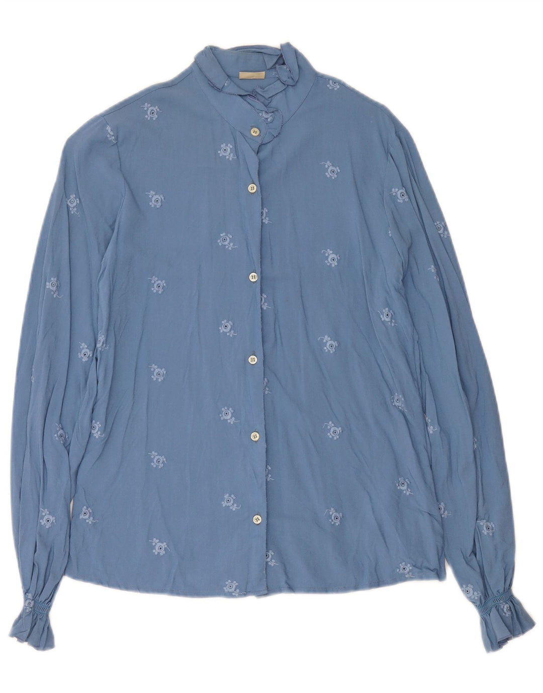Blusa vintage para mujer IT 42 Viscosa floral azul medio