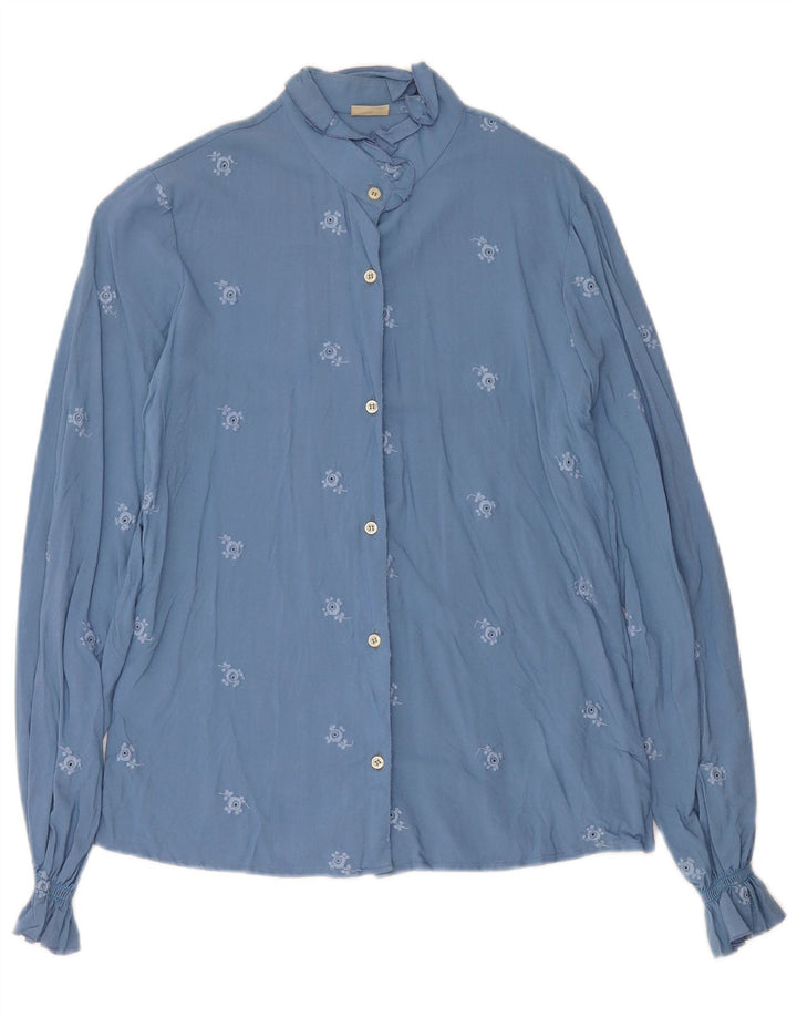 Blusa vintage para mujer IT 42 Viscosa floral azul medio