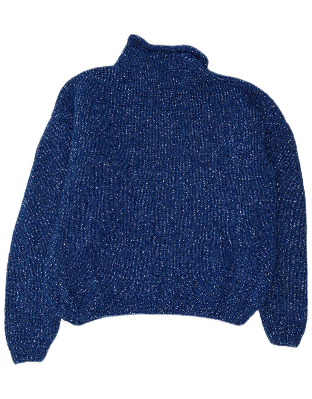 VINTAGE suéter de jersey de cuello de tortuga para mujer Reino Unido 14 bloque de color azul grande