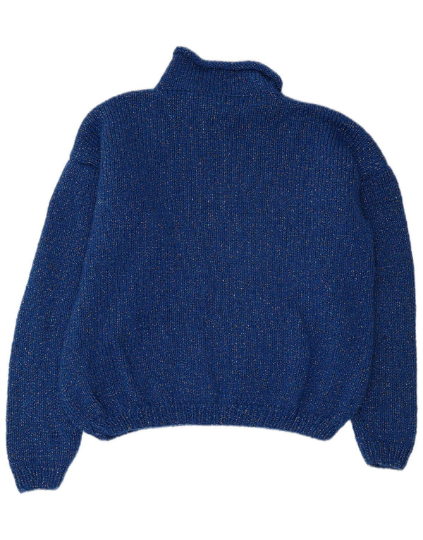 VINTAGE suéter de jersey de cuello de tortuga para mujer Reino Unido 14 bloque de color azul grande