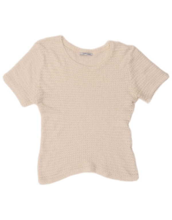 Zara Mujer Trafaluc Blusa De Punto Top UK 44 Medio Blanco