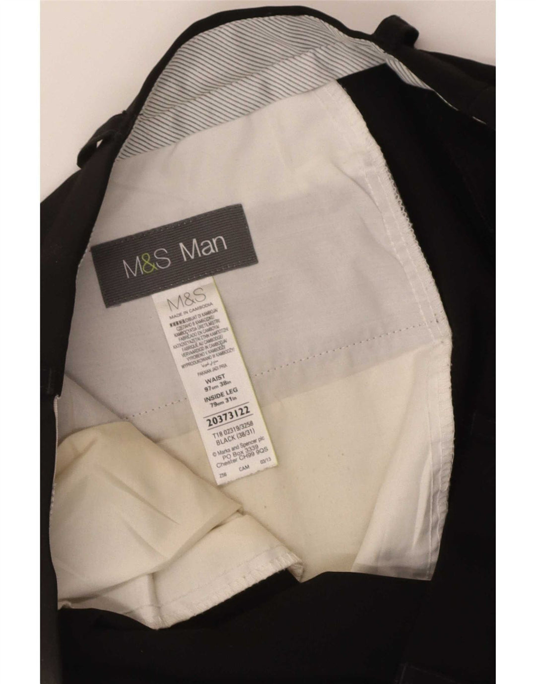 Marks & Spencer Pantalón de traje recto para hombre W38 L31 Poliéster negro