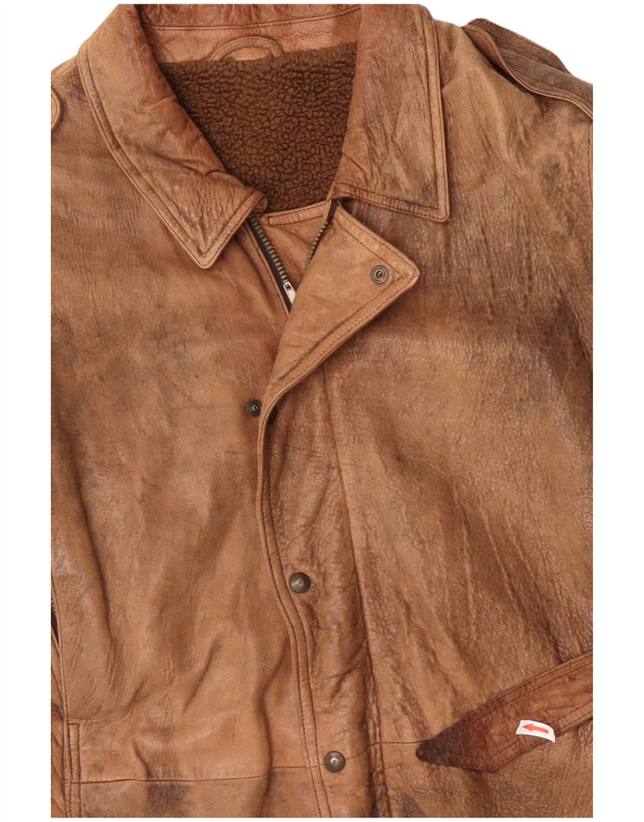 VINTAGE Chaqueta de cuero militar para hombre Reino Unido 42 XL Beige