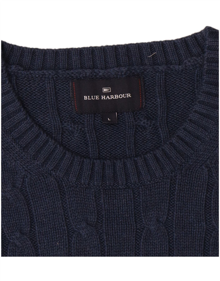 Marks & Spencer Jersey de cuello redondo azul Harbor para hombre, talla grande, azul marino