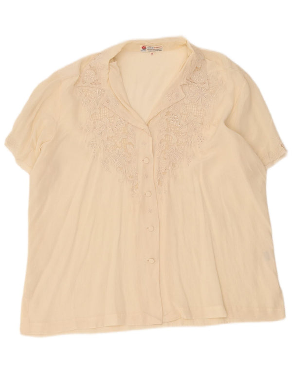 Vintage mujer camisa de manga corta blusa IT 42 medio de seda blanca