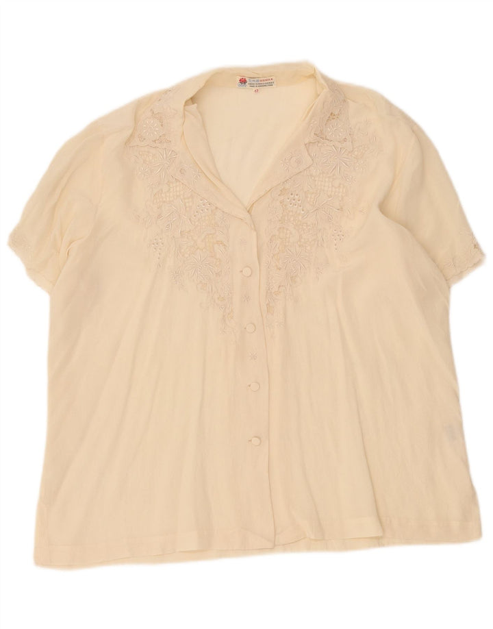 Vintage mujer camisa de manga corta blusa IT 42 medio de seda blanca