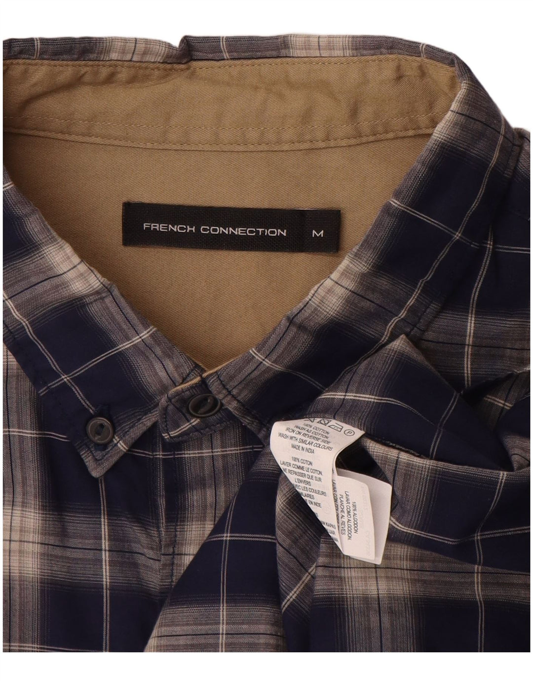 FRENCH CONNECTION Camisa Hombre Mediana Azul Marino Cuadros Algodón