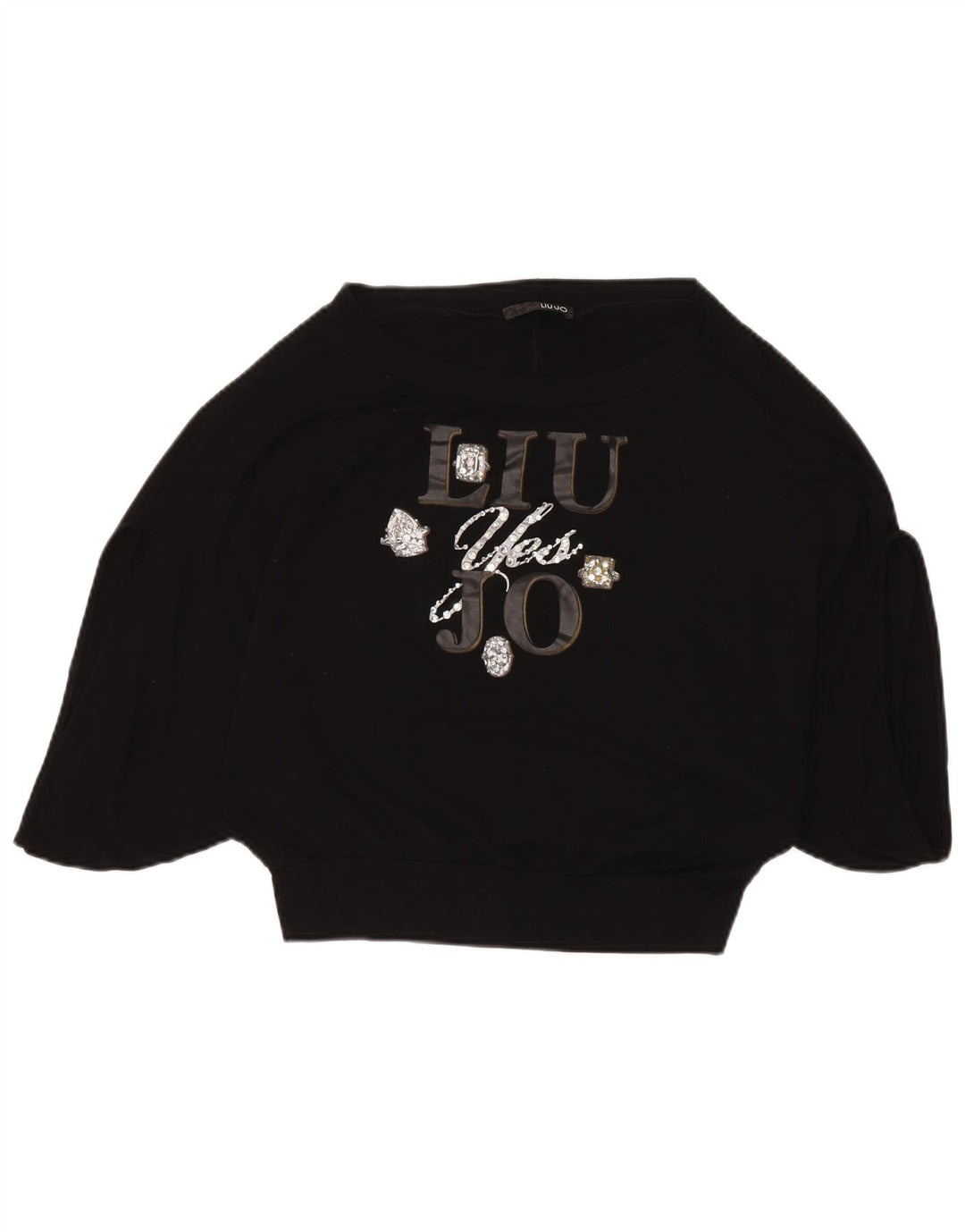 Liu Jo Mujer Batwing Graphic Top Manga 3/4 IT 40 Small Viscosa Negra