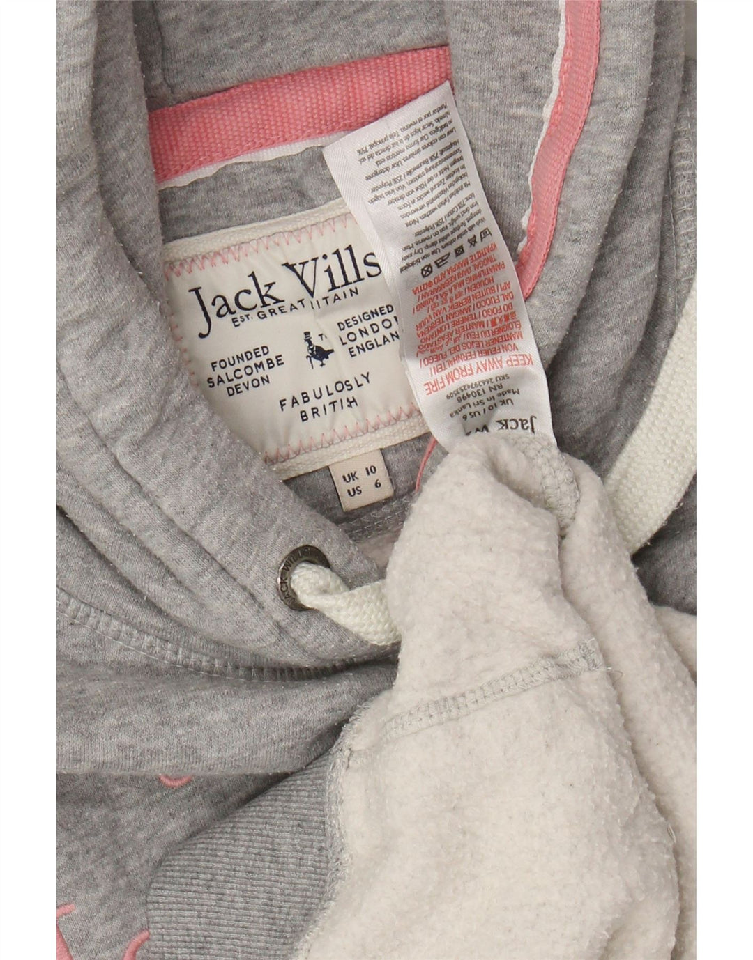 JACK WILLS Jersey con capucha de gran tamaño para mujer con gráfico UK 10 Small Grey Cotton