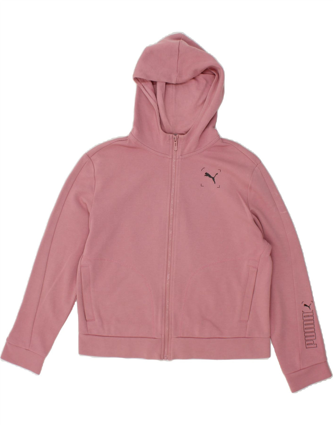 PUMA Womens Graphic Zip Hoodie Sweater UK 10 Small Pink Polyester Vintage Puma and Second-Hand Puma from Messina Hembry 