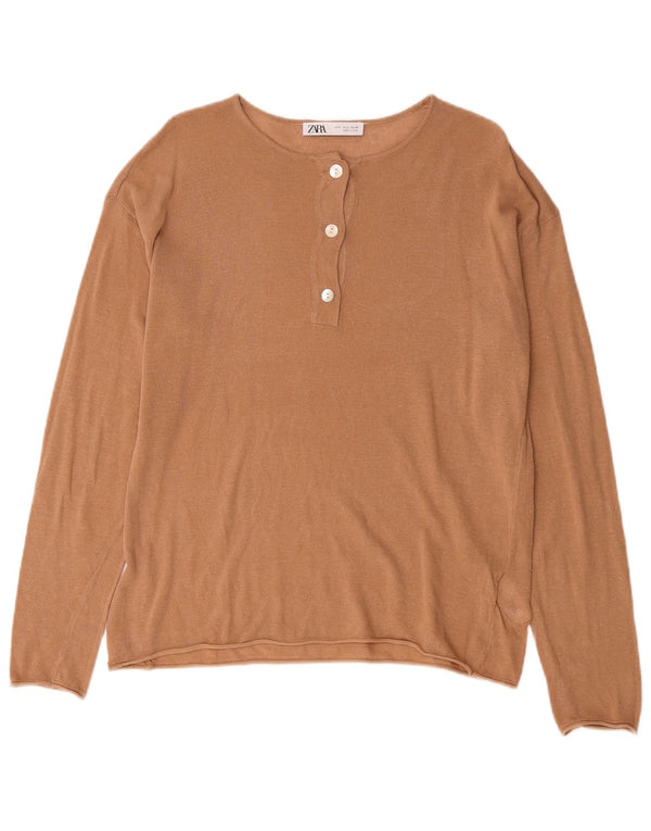 Zara Mujer Oversize Barco Cuello Jersey Suéter UK 10 Small Marrón Acrílico