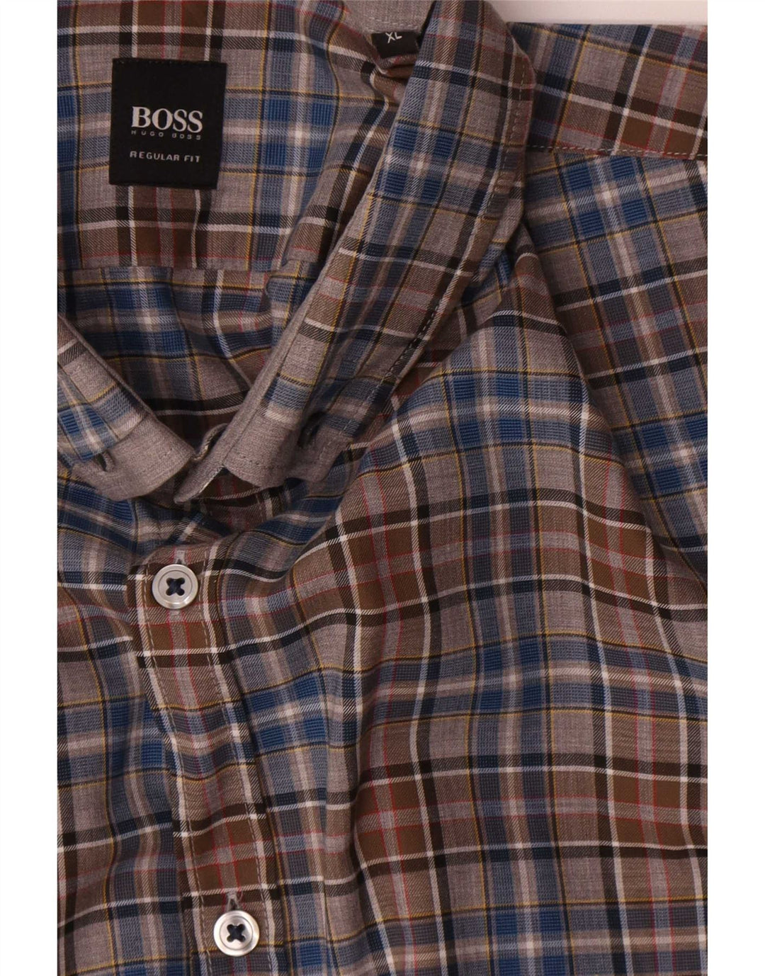 Camisa Hugo Boss Hombre Regular Fit XL Algodón Cuadros Marrón